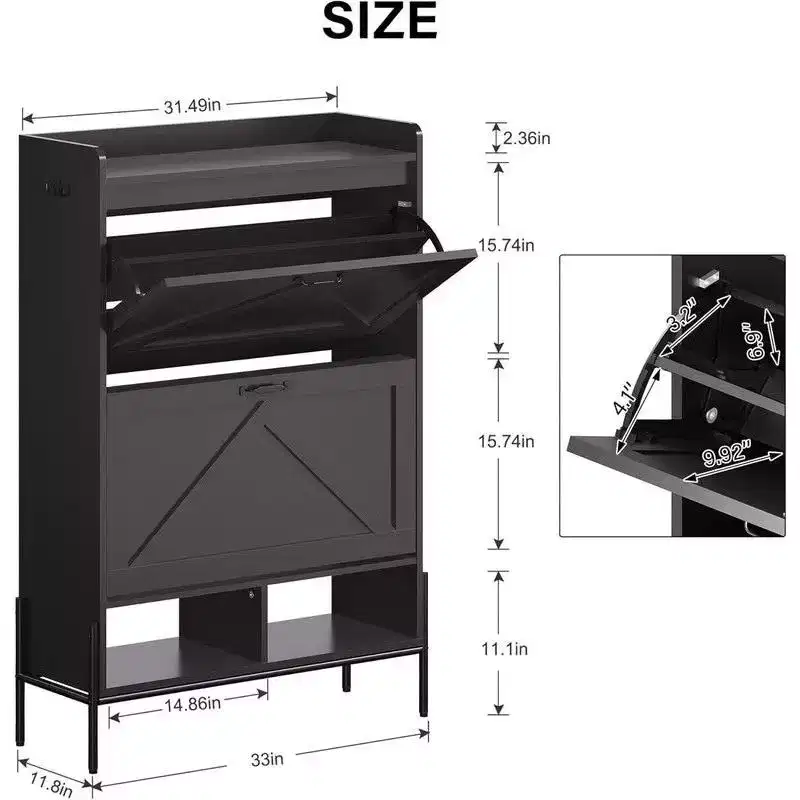 Shoe Storage Cabinet for Entryway, Shoe Organizer with 2 Flip Drawers, Freestanding Narrow Shoe Racks Cabinet Organizer for Entryway
