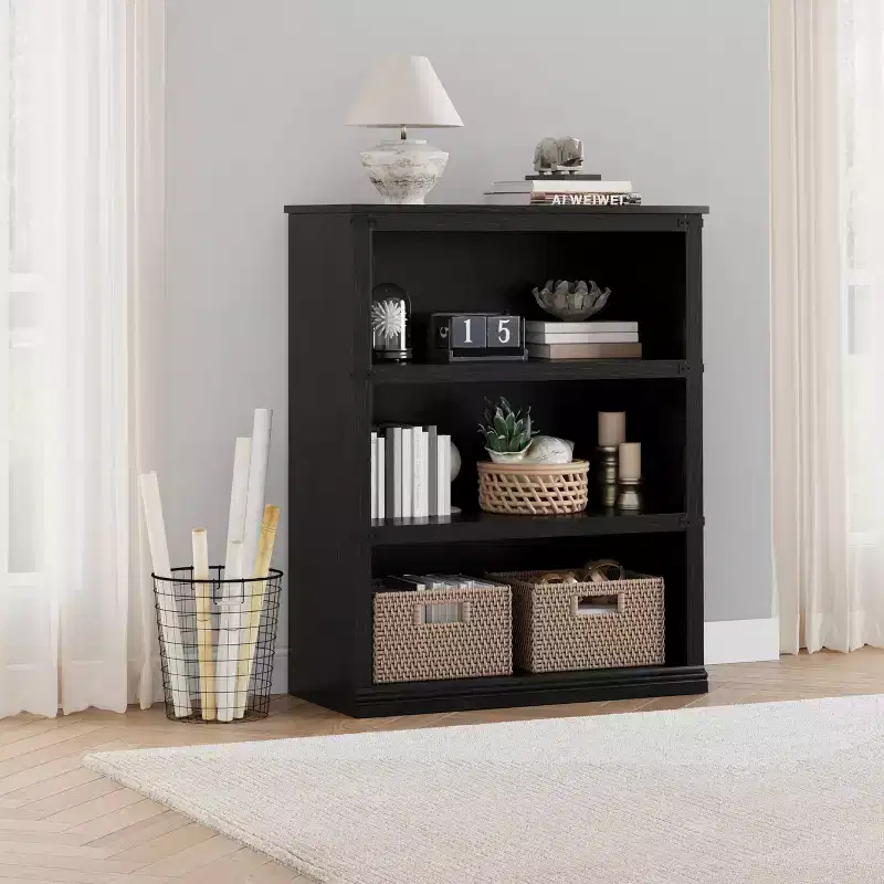 Farmhouse Bookshelf Rustic Wooden Bookcase with Open Storage Shelves, Sturdy Freestanding Display for Home Office, Living Room, Bedroom