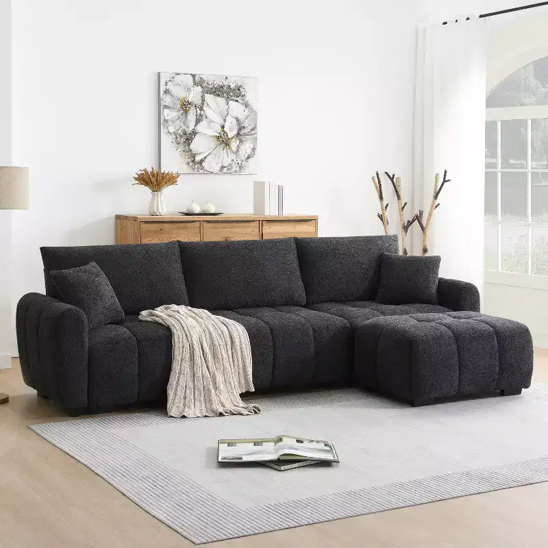 110 L-Shaped Modular Sectional Sofa with Extra-Large Seat, Pull-Line Cushion, Ottoman, Boucle Upholstery, 4-Seat