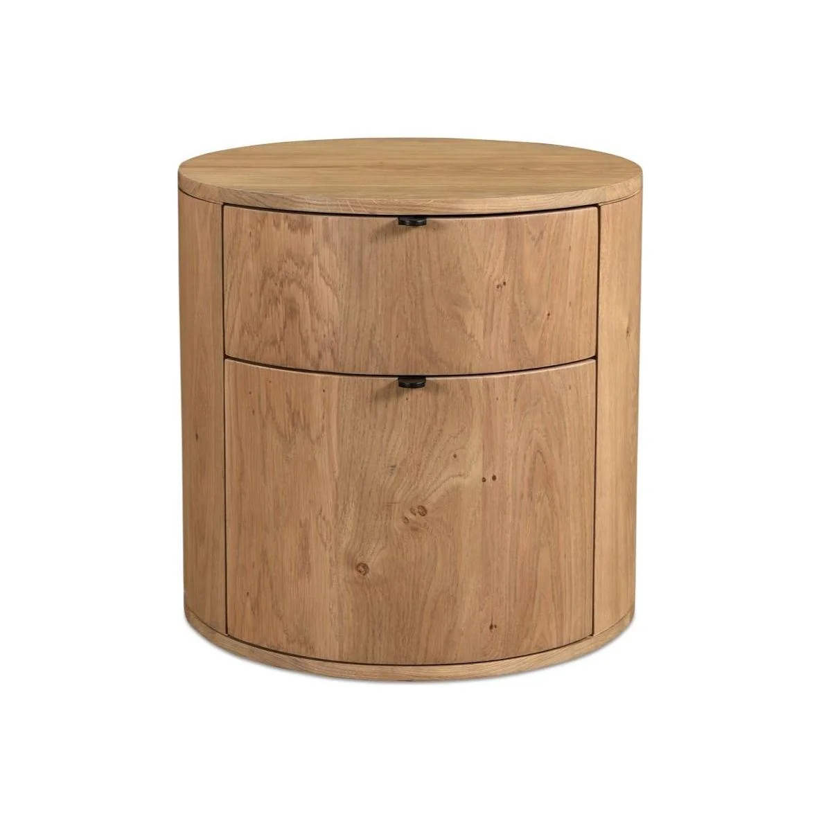 Minimalist Curved Solid Oak 2-Drawer Nightstand with Soft-Close Glides & Metal Pull for Bedroom