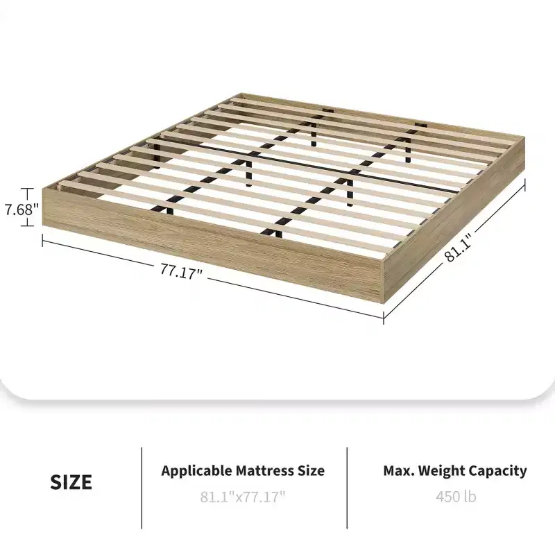 Twin Size Platform Bed Frame, Wood & Metal Slats, Minimalist Design, No Box Spring