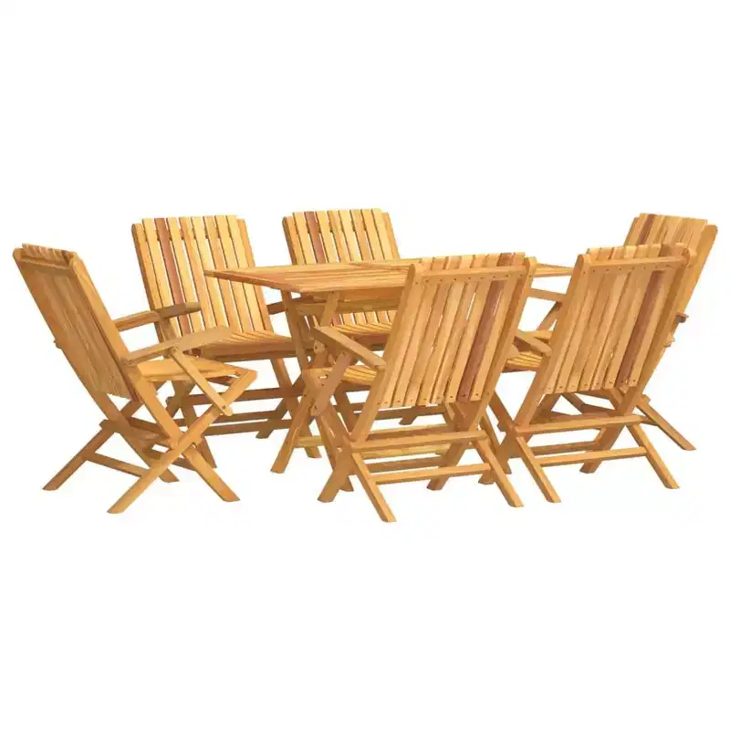vidaXL Solid Teak Wood Patio Dining Set - 7 Piece Rectangular Table and Foldable Garden Chairs, Brown Outdoor Furniture for Deck, Garden, Patio