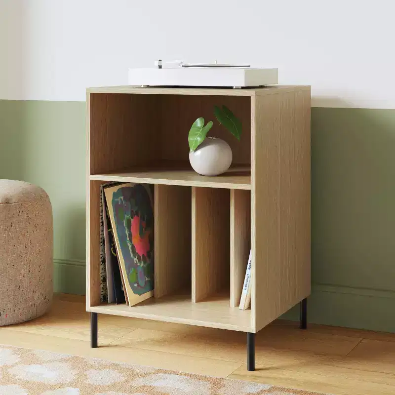 Metal and Wood Record Player Stand Natural
