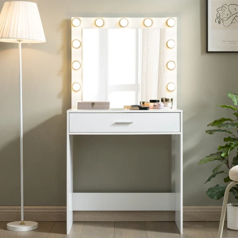Girls Makeup dressing Table with 3 Color LED Lighting Modes