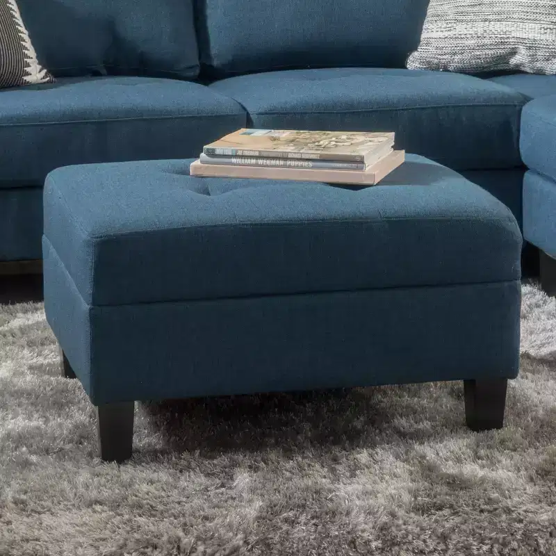 Contemporary Fabric Tufted Ottoman with Tapered Wood Legs