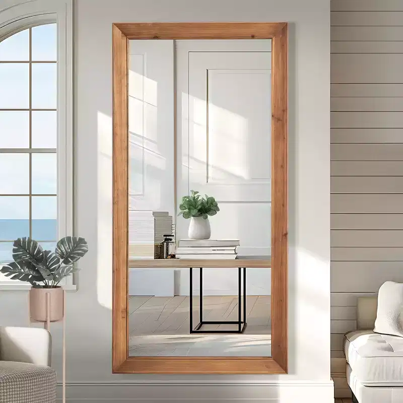 Dovelina Wood Vertical Frame Full Length Mirror Leaning Mirror - 71x35, Brown