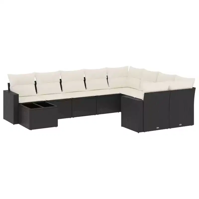 vidaXL Garden Sofa Set Black PE Rattan Medium to Large Adjustable Feet
