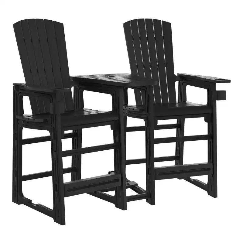 WestinTrends Azura Outdoor Tall Adirondack Chairs With Connecting Table Tray (Set of 2), White
