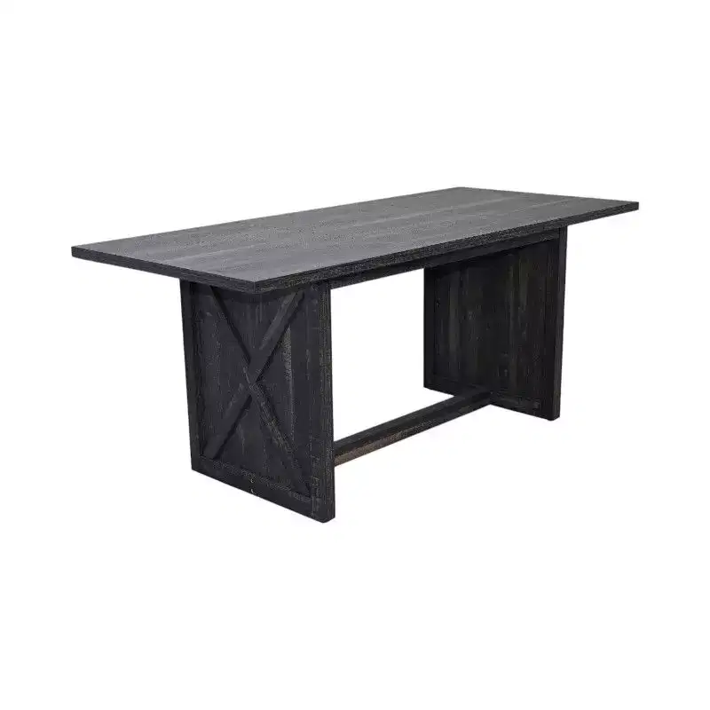 Rectangular Dining Table with X-Frame Base, Farmhouse Industrial Style for Dining Room, Black Wood