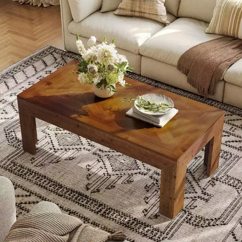 Lantine Rectangular Coffee Table, 47-Inch Solid Wood Living Room Tea Table, Vintage Center Cocktail Table for Apartment, Office