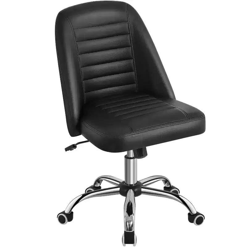 Yaheetech Faux Leather Mid Back Home Office Desk Chair with Chrome-plated Metal Base
