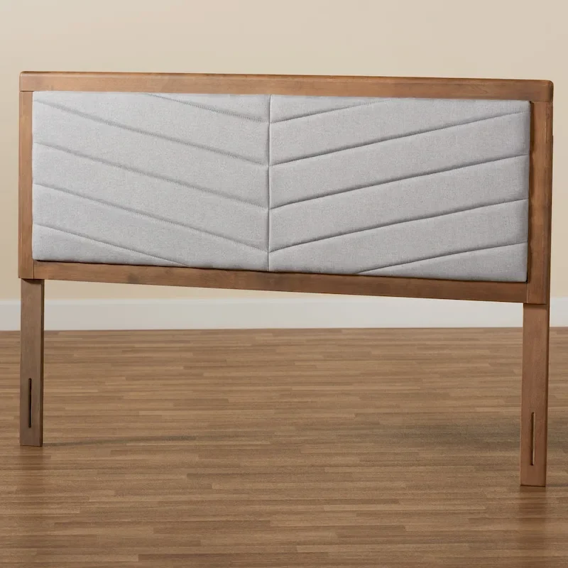 Upholstered Wood Headboard with Chevron Tufting - Light Grey