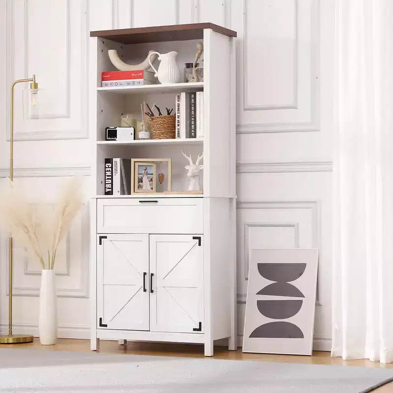 Brown 6-Tier Bookshelf with Drawer, Adjustable Shelves