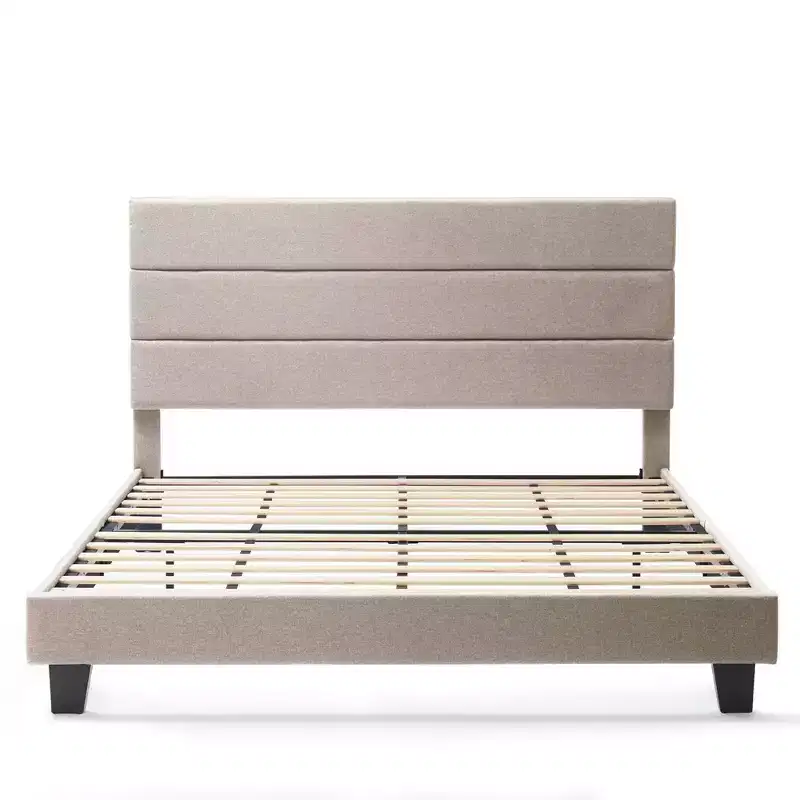 Bryt Horizontal Channel Upholstered Platform Bed, Platform Bed Frame with Headboard