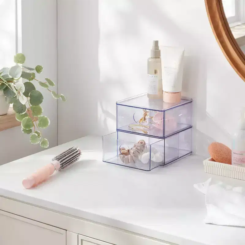 Clear Stackable Drawer - Brightroom™: Plastic Utility Storage, 2 Drawers, 6"x6"x6", Toiletries Organizer