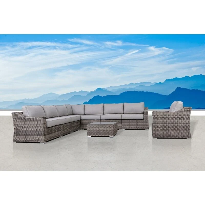 LSI 9 Piece Rattan Sectional Seating Group with Cushions