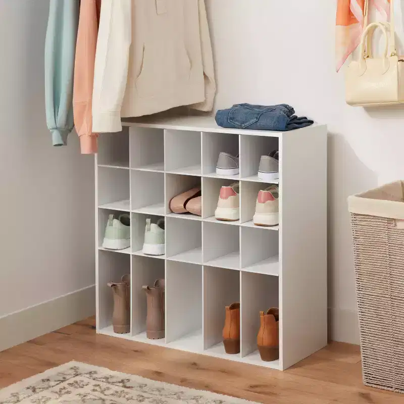 4-Tier Stackable Shoe Cubby White – Holds 20 Pairs, Wood Laminate, Freestanding