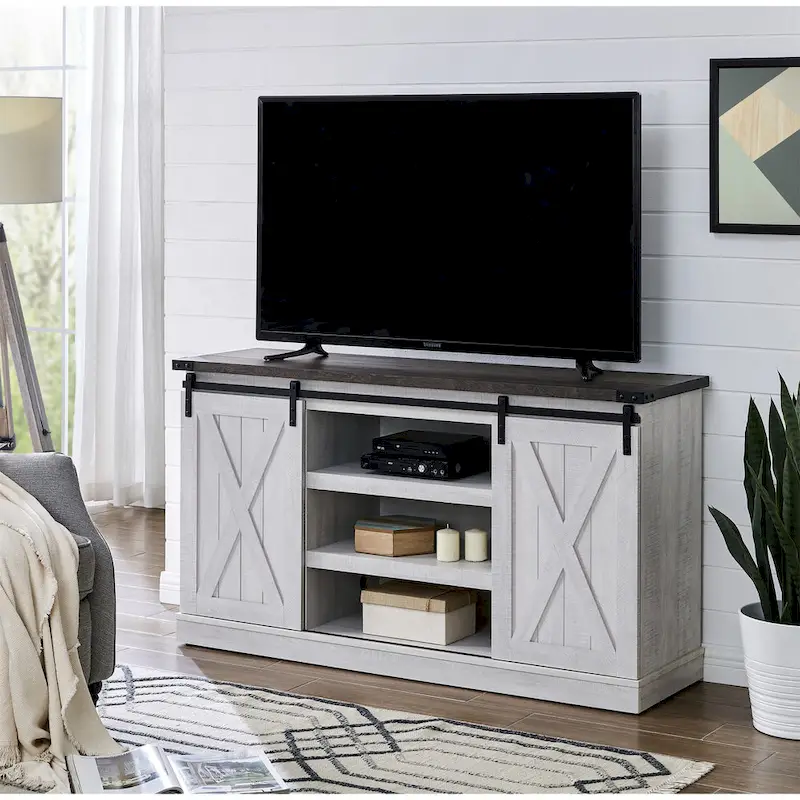 Farmhouse Sliding Barn Door TV Stand for TVs up to 60 Inch - 54W