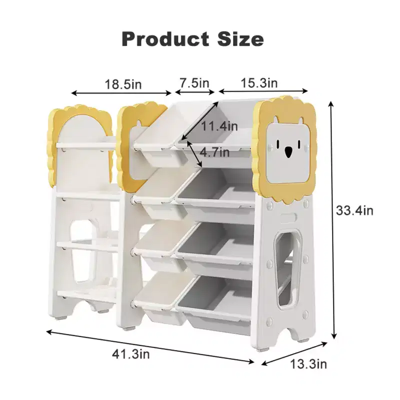 Kids Bookshelf and Toy Storage, 4-Tier Toy Organizers W/8 Removable Storage Bins, Kids Toy Storage Organizer for Study Room