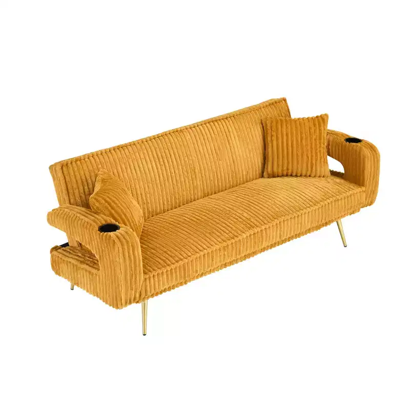 Zeus & Ruta Minimalist Corduroy Sofa with Throw Pillows