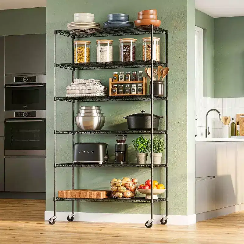 6 Tier Commercial Wire Shelving Unit Metal Shelf Wire Rack with Wheels