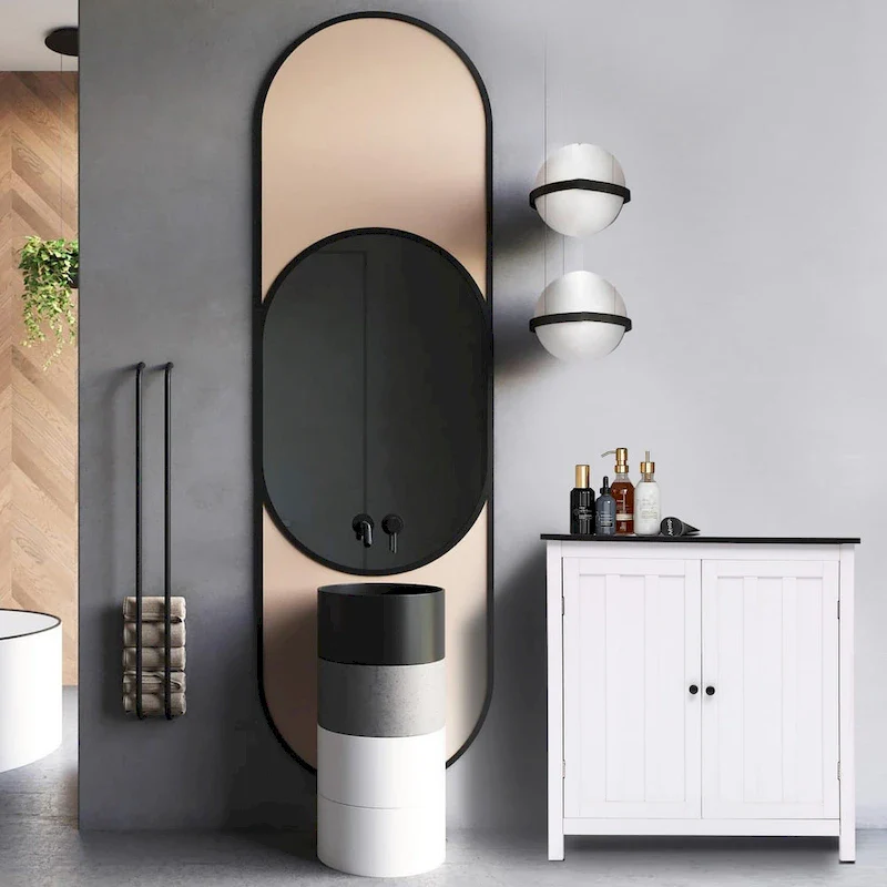 Freestanding 2-Door Bathroom Storage Cabinet with Adjustable Shelf