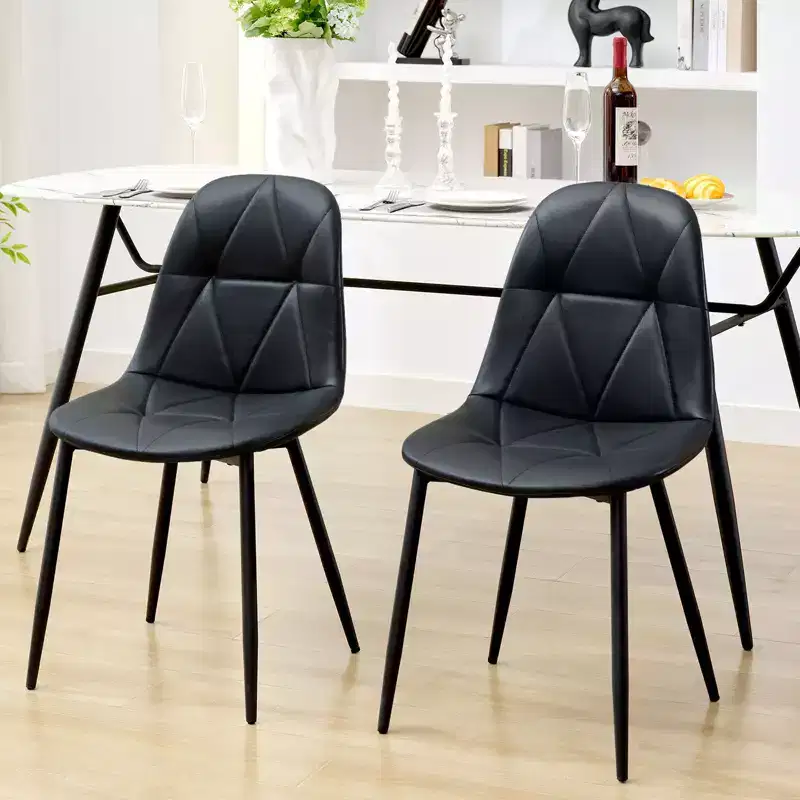 Modern Upholstered Vintage Leather Dining Chairs with Metal Legs and High Back, for Kitchen and Dining Room