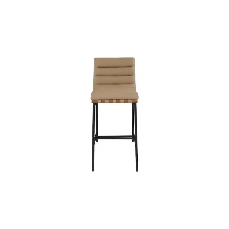Tan Vegan Leather Bar Stool with Matte Black Metal Frame