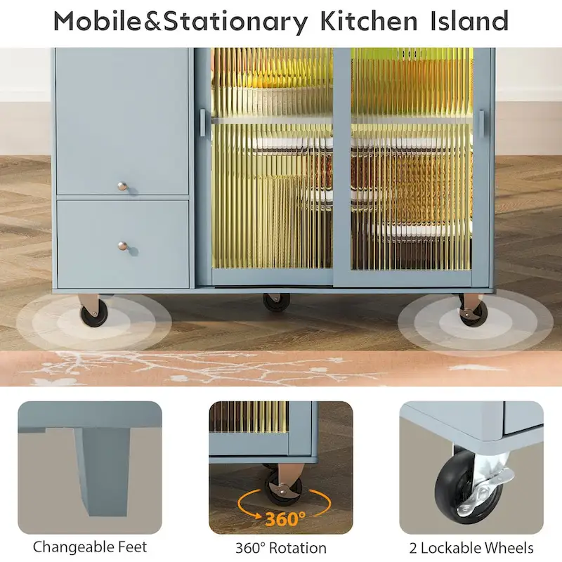 Kitchen Island with Drop Leaf and LED Light