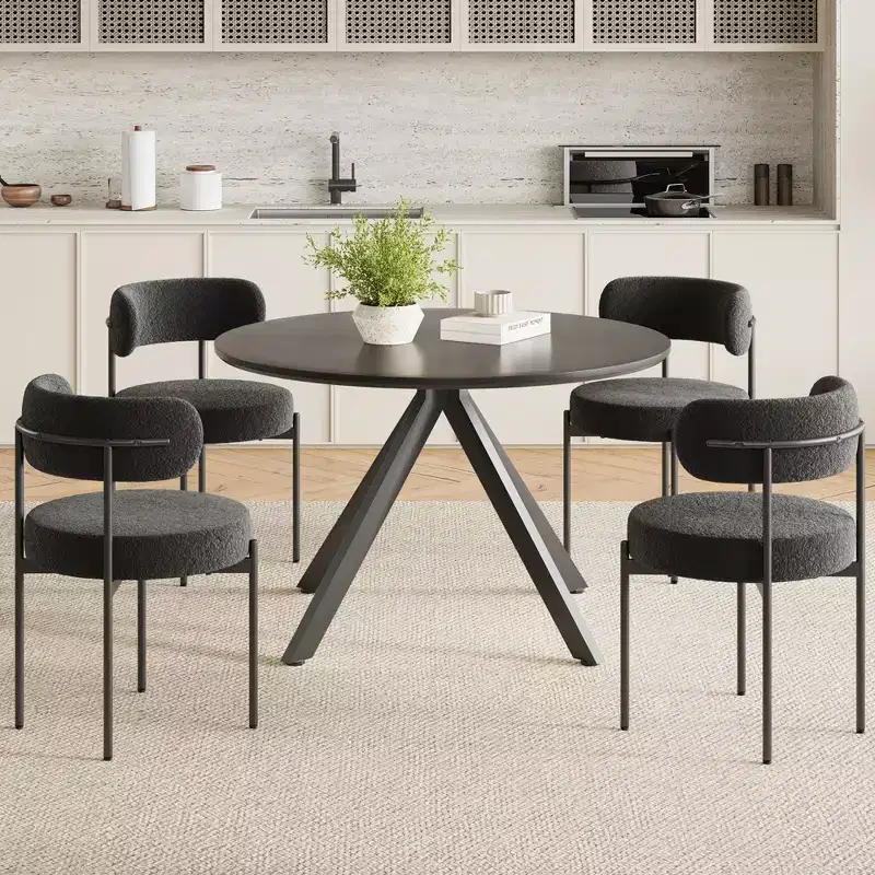 Mid-Century Dining Table for 4-6 Person,47 Round Wooden Dining Tabletop and Metal Frame for Kitchen,Dining Room,Living Room