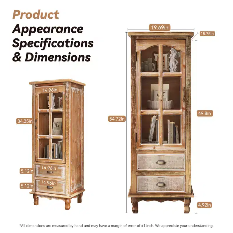 Rustic Solid Wood Storage Cabinet with Decorative Cutout Door and 2 Drawers