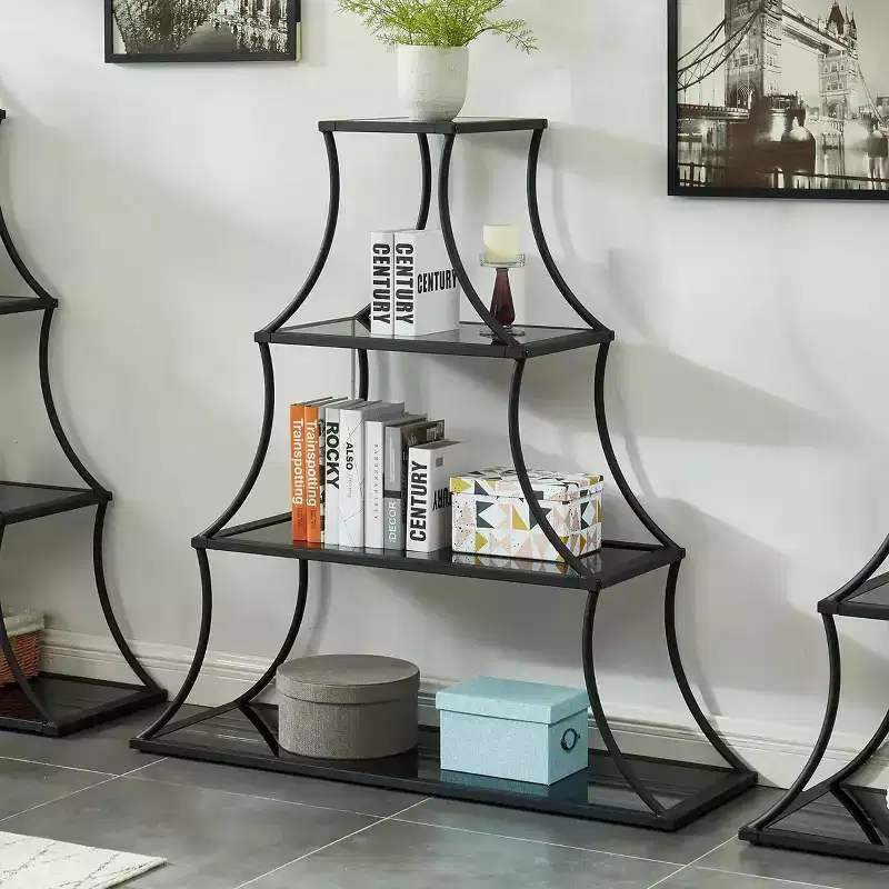 50.63" Kurry 4 Shelves Bookcase Sand Black - miBasics: Transitional, Tapering Profile, 5mm Glass