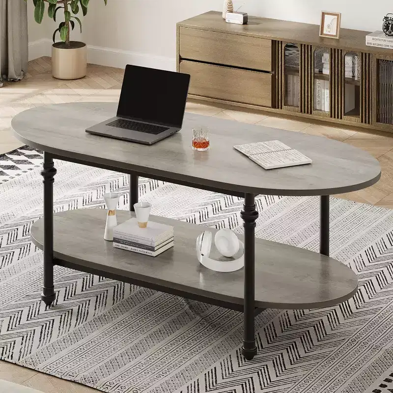 GustoWave 47.24 Small Oval Coffee Tables, Mid Century Modern Coffee Table for Living Room Bedroom Office Small Space