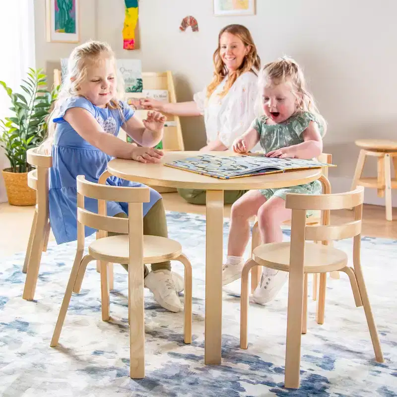 Guidecraft Kids Nordic Table & Chair Set- White: Wooden Round Toddler Table for Crafts & Writing | Playroom Furniture| Kids Activity Table w/ 4 Chairs