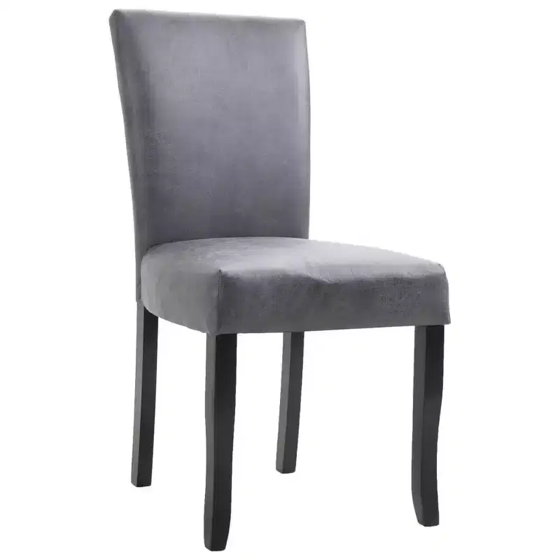 Dining Chair Set of 2, Gray Faux Suede Leather, Solid Wood Frame