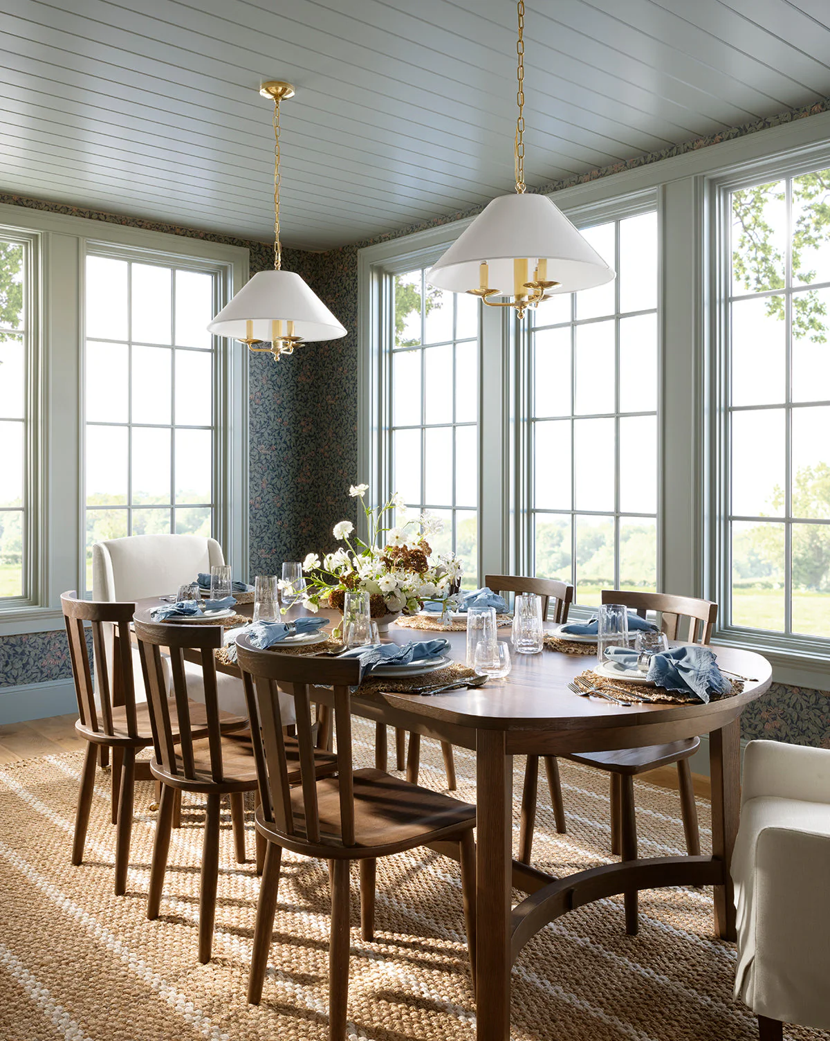 Modern Walnut Oak Dining Table with Curved Base Supports for Dining Room