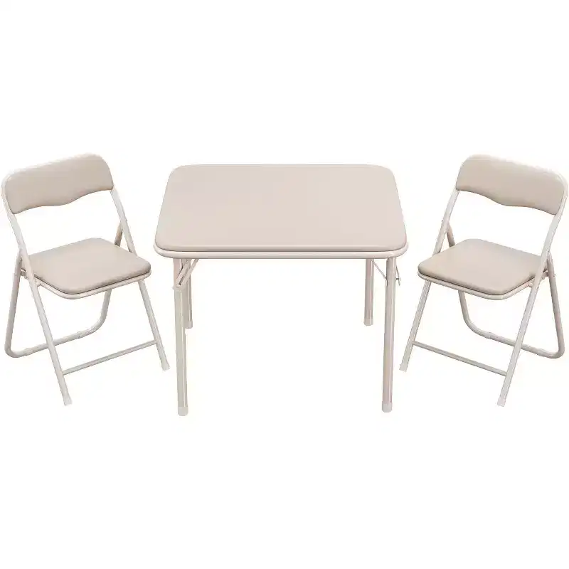 Acekool 3-Piece Folding Table and Chairs Set, Portable Kids Table with Soft Cushion Seats, No Assembly