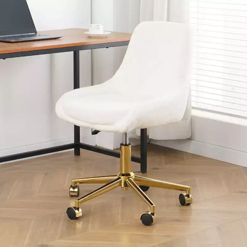 Modern Teddy Fleece Upholstered Adjustable Office Chair, Small Swivel Task Chair for Office, Study, Studio