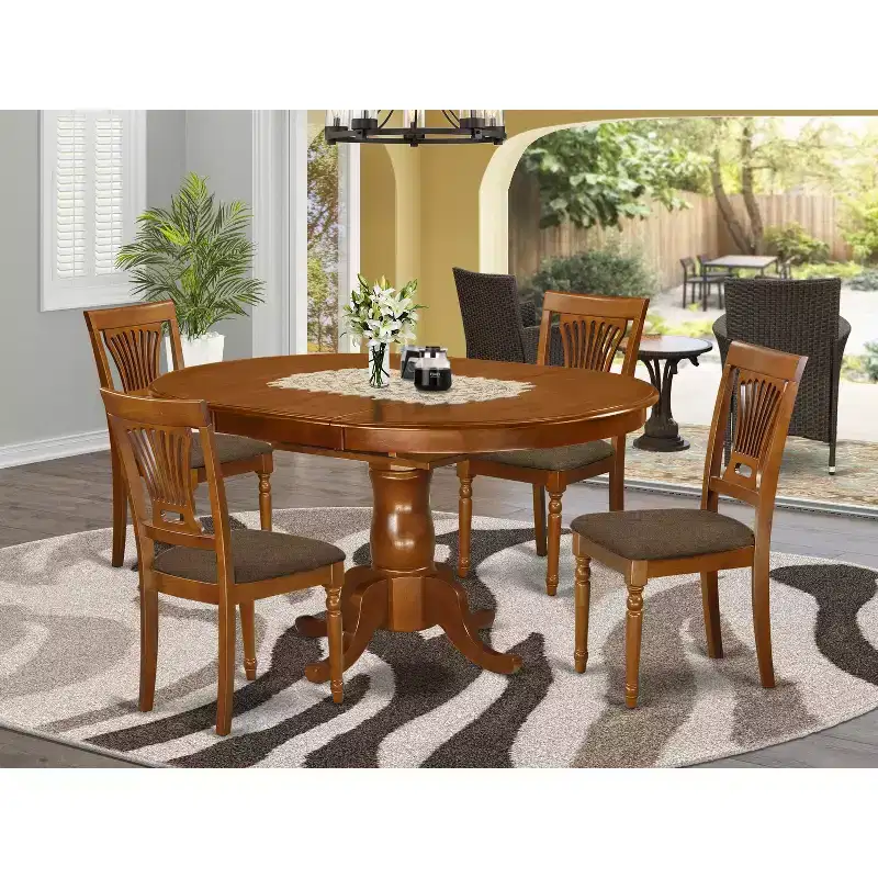 HomeStock Belmont Portland Dining Table Set Having 18 Leaf Table And Kitchen Chairs, Saddle Brown