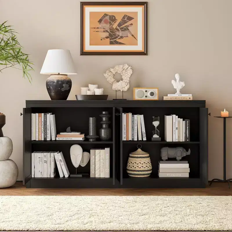 Acekool 4-Door Buffet Cabinet with Storage, Anti-Tip Sideboard for Dining Room, Kitchen, or Office