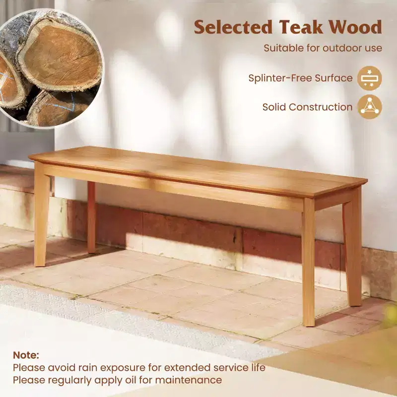 Costway 2PCS 55 Teak Wood Bench 3-Person Backless Seating w/ 880 LBS Weight Capacity