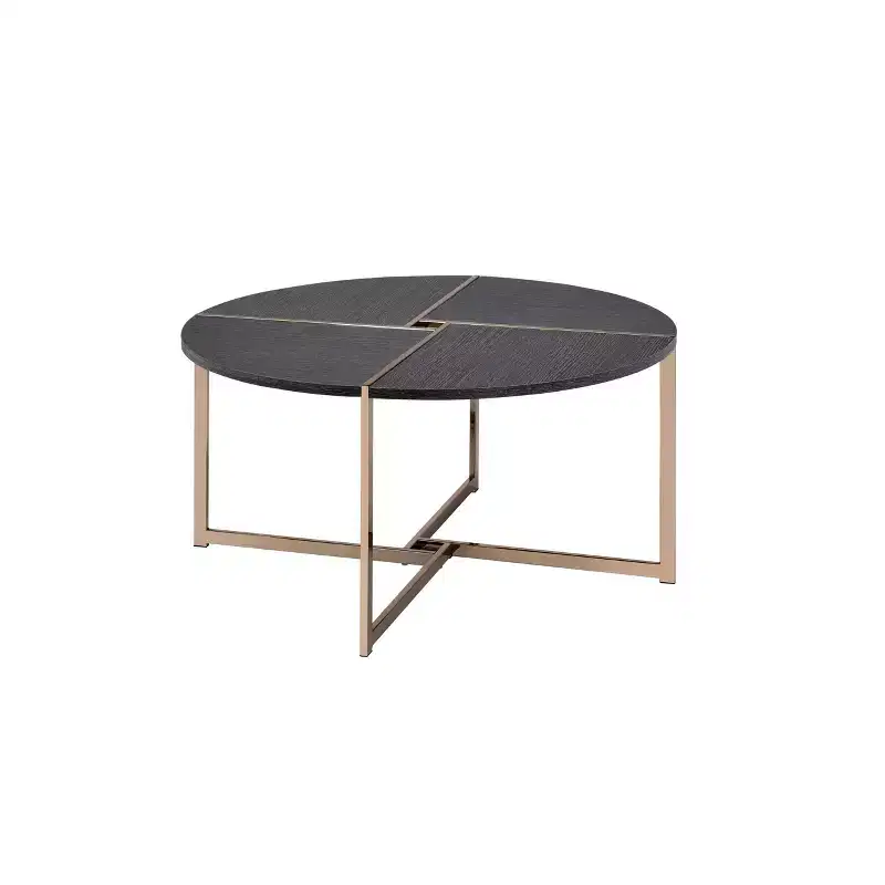 Bromia Coffee Table Black/Champagne - Acme Furniture: Round, Contemporary, Wood Composite Frame, Metal Hardware, Painted Finish