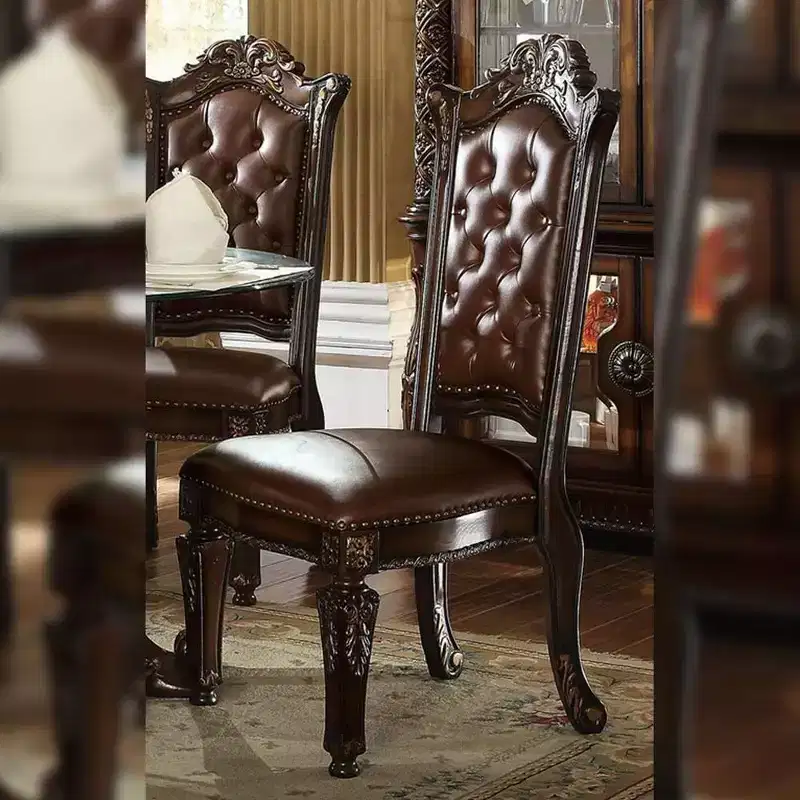 Set of 2 23" Vendome Dining Chairs Cherry - Acme Furniture: Traditional Carved, Nailhead Trim, Polyurethane Upholstery