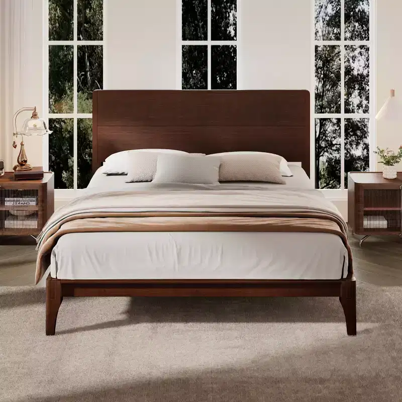 GDFStudio Julia 12 Inch Mid-Century Modern Bamboo Platform Bed with Wood Slat Metal Support
