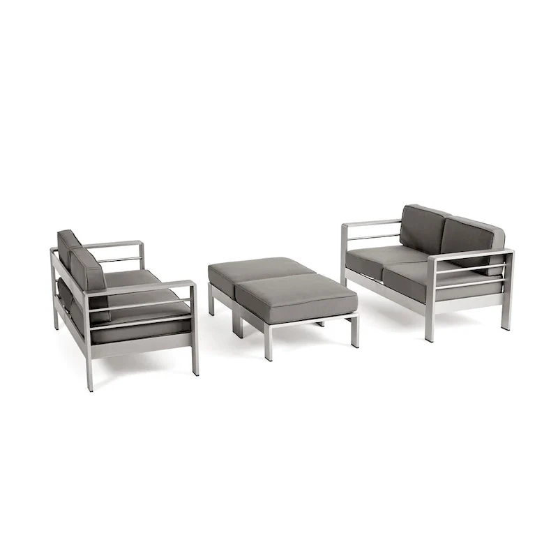Cape Coral Outdoor 4-Seater Aluminum Loveseat and Ottoman Set by Christopher Knight Home
