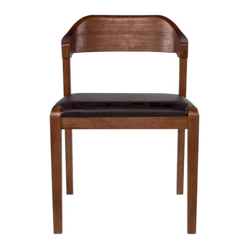Mid-Century Dining Side Chair, Rubberwood, Faux Leather Padded Seat, Chestnut Wire-Brush Finish