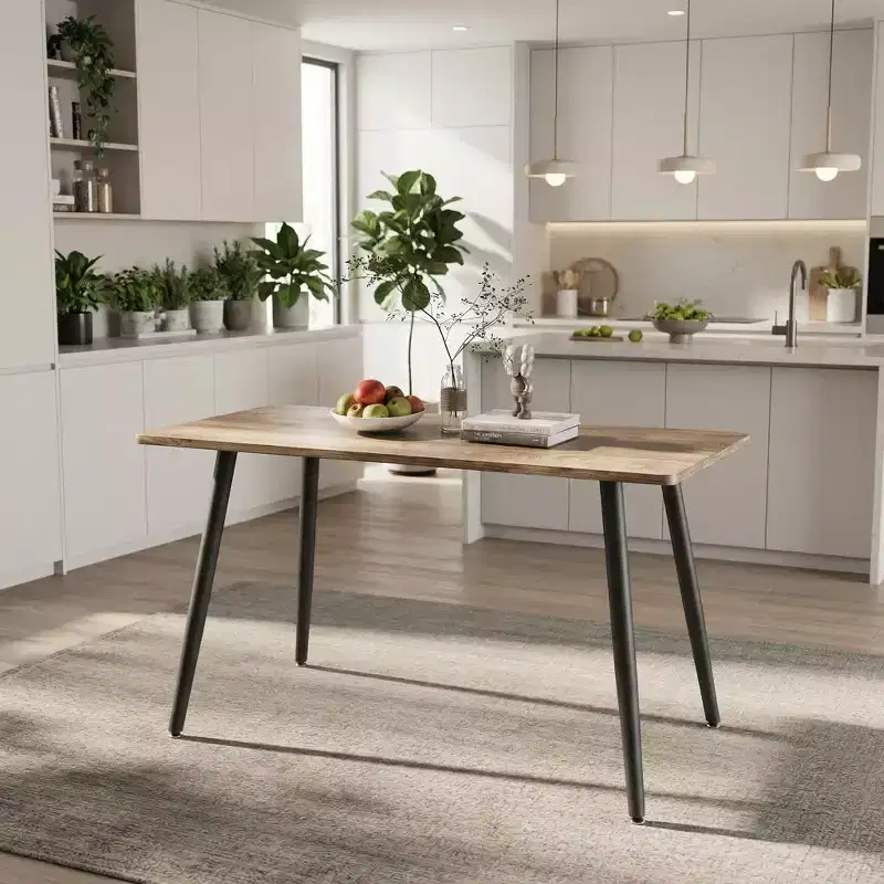 FurnitureR Modern Rectangular Dining Table with MDF Wood Top and Metal Legs, Kitchen Dining Room Table for Home Apartment Dining Space