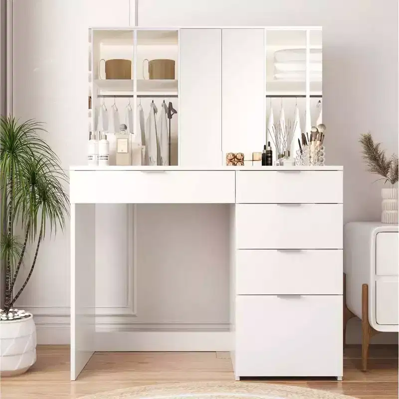 SUGIFT Vanity Dressing Table with Mirror Modern Rectangle Vanity Desk
