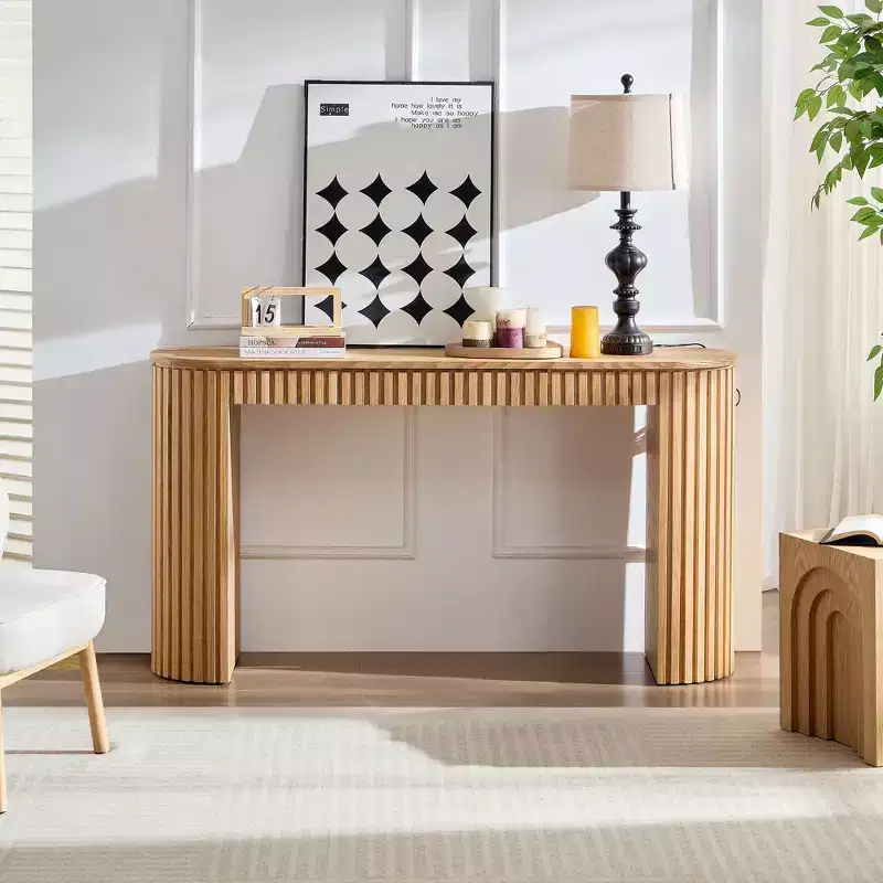 59.05IN Modern Console Table with Hidden Drawer, Accent Table with Vertical Stripe Design, Entryway Table for Living Room, Hallway
