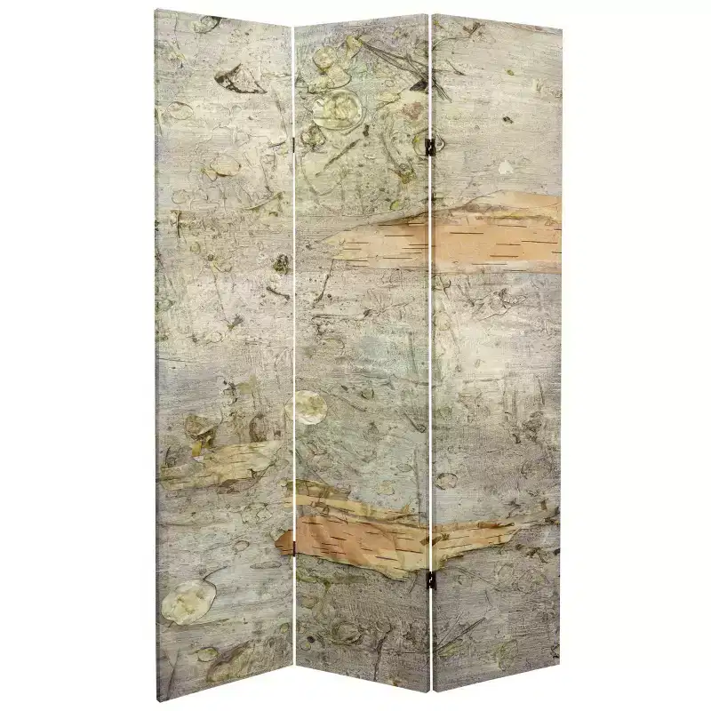 6 Double Sided Pale Forest Canvas Room Divider Gray - Oriental Furniture